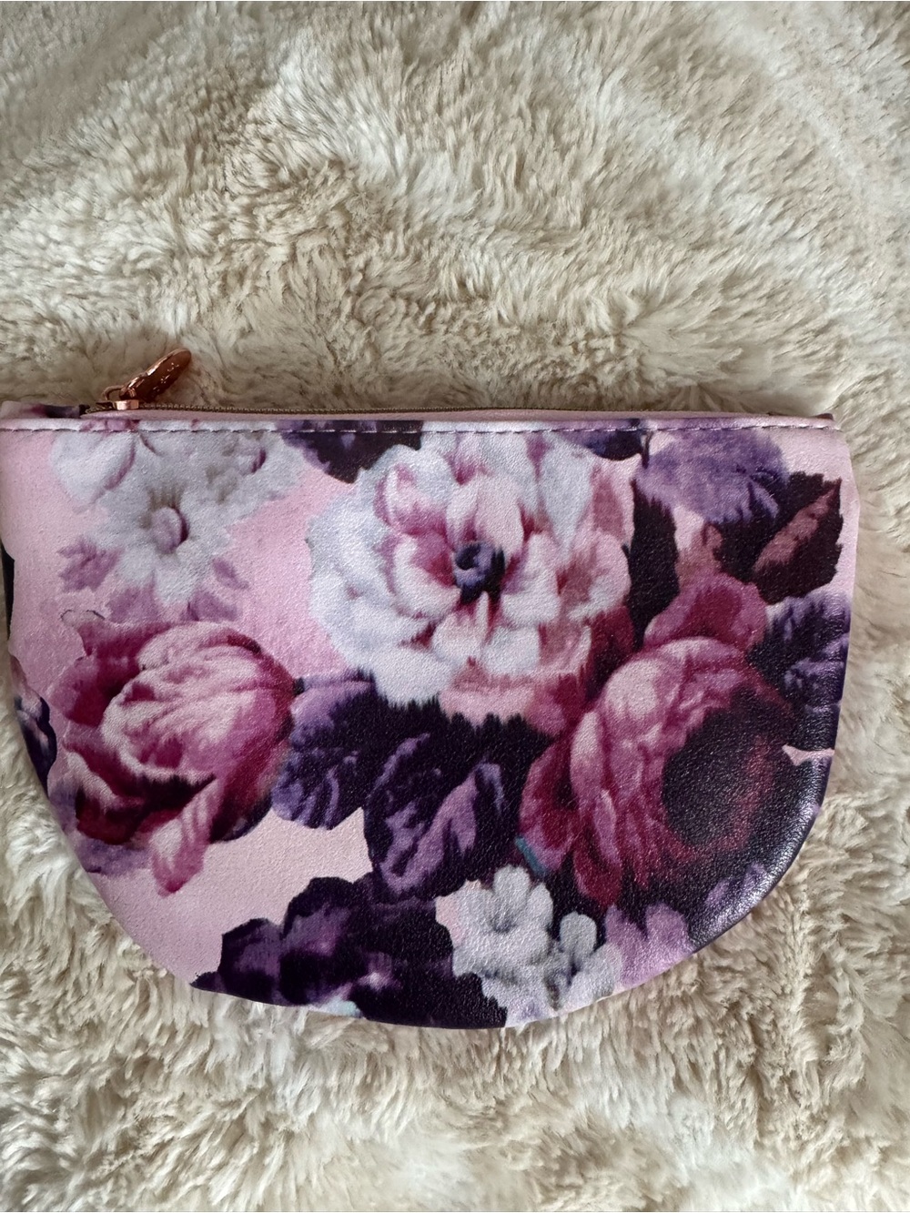 ipsy Pink & Purple Floral Half-Moon Cosmetic Pouch